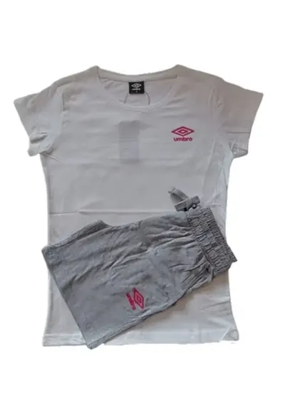 Set de tricou si pantaloni scurti dama UBW22013B - Alb/Gri