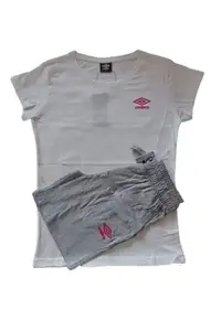 Set de tricou si pantaloni scurti dama UBW22013B - Alb/Gri