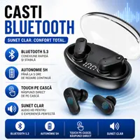 Casti Bluetooth 5.3, Baterie Statie 200mAh, StandBy 180H, Touch pe Casti, Respingere/Raspundere Apel VTS-210, Negru