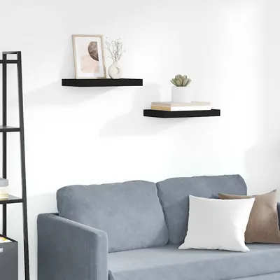 vidaXL Rafturi de perete suspendate 2 buc., negru, 40x23,5x3,8 cm, MDF