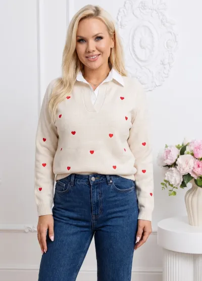 Bluza din tricot cu guler si bro...