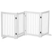 Grilă pentru câini PawHut cu picioare de susținere 204 x 75 cm din lemn, Grilă de protecție pentru câini cu uși pentru scări, uși, bucătărie, hol, 4 panouri, Alb | Aosom Romania