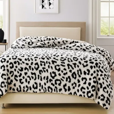Patura Cocolino Groasa, 200x230 cm, Leopard, Alb