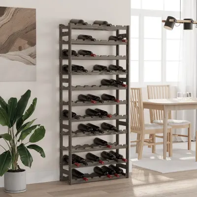 vidaXL Suport sticle de vin, 77 sticle, gri, lemn masiv de pin