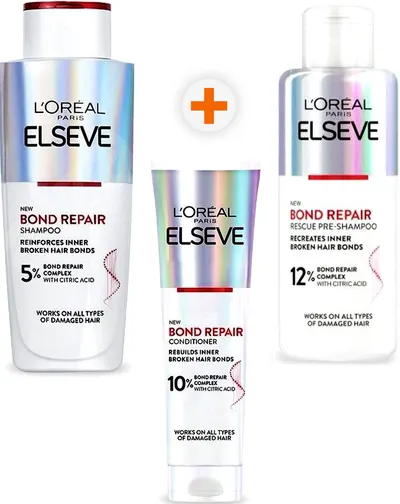 L'Oréal Elseve Set Bond Repair - Șampon, Balsam și îngrijire pre-spălare, 200 + 150 + 200 ml