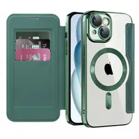 Husa MagSafe pentru Apple iPhone 15 Plus, Techsuit, SmartMag Book, Verde