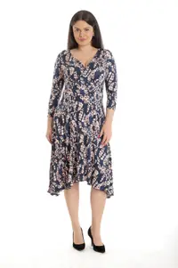 Rochie petrecuta si colturi CP23011 bleumarin floral, Cesy | marimea M