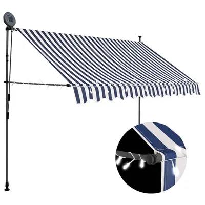 vidaXL Copertină retractabilă manual cu LED, albastru & alb, 300 cm