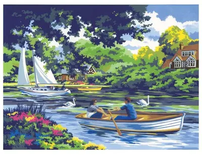 Set de pictură cu vopsele acrilice Royal - Plimbare pe râu, 39 x 30 cm