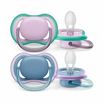 Set 2 suzete bebelusi, Philips Avent, Ultra Air, Ortodontice, Silicon moale, Ventilate, Senzatie naturala, Fara BPA, 6- 18 luni, Albastru/Mov