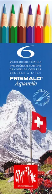 Creioane colorate pentru acuarelă Caran d'Ache Prismalo - 6 culori, cutie metalică