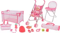 Set de joacă Tutu Love - Păpuşăcu cărucior, pătuț și scaun, roz, 36 cm