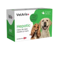 Supliment hepatic pentru caini de talie medie si mare VetAria+ Hepatic, 30 capsule, twist-off