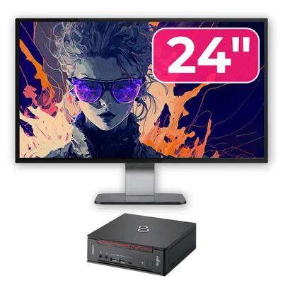 Pachet Calculator Second Hand Fujitsu Esprimo Q958 Mini PC, Intel Core i5-9500 3.00 - 4.40GHz, 8GB DDR4, 256GB SSD + Monitor 24"