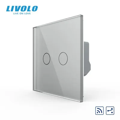 Intrerupator dublu tactil, wireless - control din telecomanda RF, cap scara / cap cruce, cu panou sticla, Generatia Noua Gri