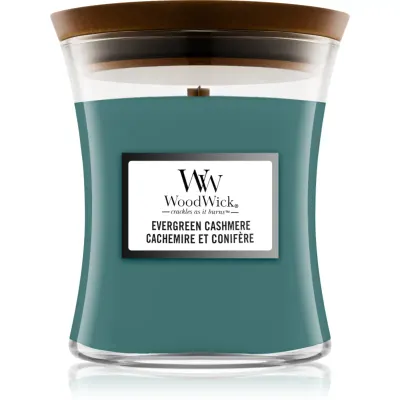 Woodwick Evergreen Cashmere lumânare parfumată cu fitil din lemn 275 g