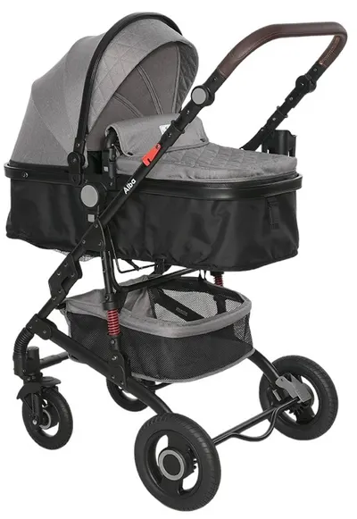 Cărucior pentru bebeluși Lorelli - Alba Premium, cu adaptoare , Opaline Grey