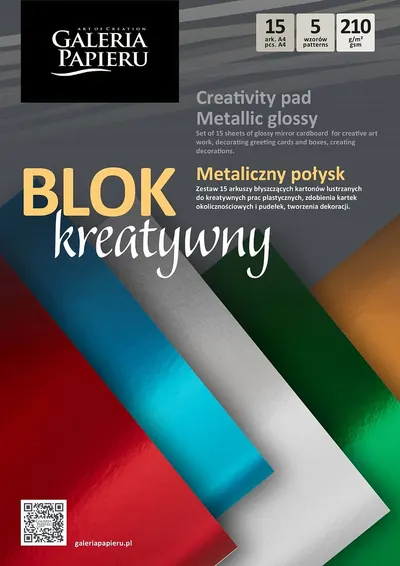 Bloc decorativ Galeria Papieru - Metallic Glossy, A4, 15 foi