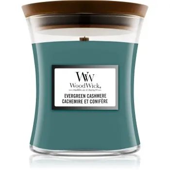 Woodwick Evergreen Cashmere lumânare parfumată cu fitil din lemn
