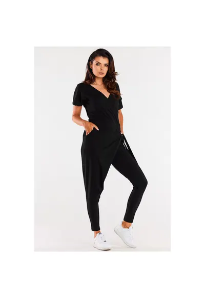 Salopeta din bumbac in stil streetwear cu maneci scurte - - Negru