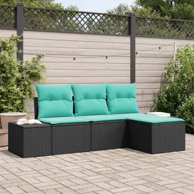 vidaXL Set de canapea 4 buc. Negru [Sintetic]: Poli Rattan