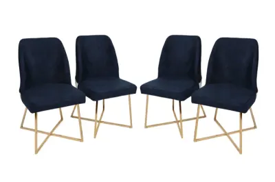 Set 4 scaune MADRID, auriu + albastru inchis, 50x49x90 cm