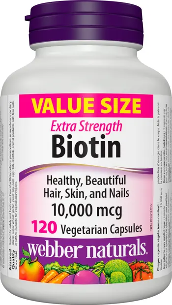 Biotin Extra Strength, 10 000 mcg, 120 capsule, Webber Naturals