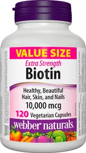 Biotin Extra Strength, 10 000 mcg, 120 capsule, Webber Naturals