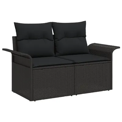 Set canapea gradina Gossi cu 10 piese si perne negru poli ratan, canapea gradina Gossi cu 2 locuri si depozitare negru poli ratan