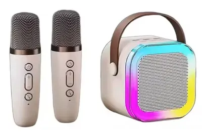 Boxa Karaoke Portabilă K12 cu 2 Microfoane Wireless LED RGB Radio FM