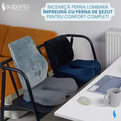 Perna lombara din spuma cu memorie Suporto Slim Neagra