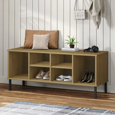 vidaXL Pantofar cu picioare metalice „OSLO” maro 106x35x45 cm lemn