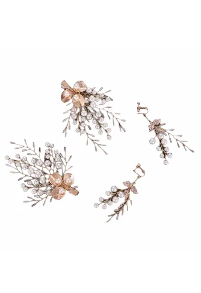 Set 2 Accesorii Par si Cercei Brigita - Aliaj metalic - Auriu