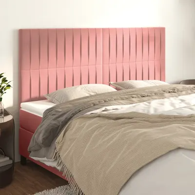 vidaXL Tăblie de pat roz 180x5x118/128 cm catifea