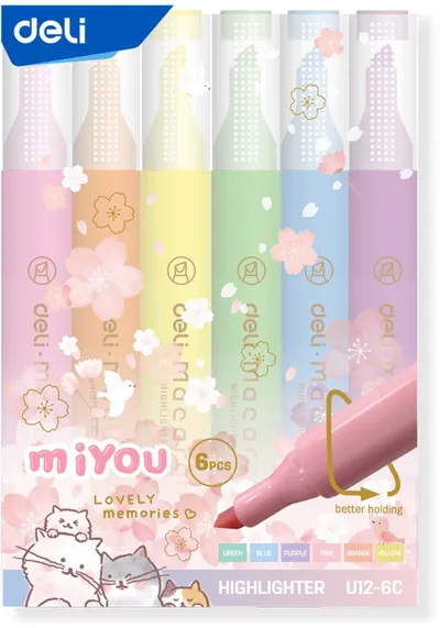 Set de markere de text Deli MiYou - EU12-6C, 6 culori pastelate