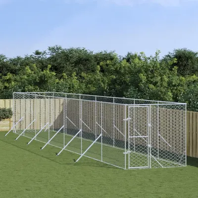 Gossi padoc de exterior pentru caini argintiu 2x14x2m otel galvanizat