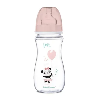 Biberon cu gat larg si tetina silicon Canpol Anticolici Exotic Animal 300 ml Roz