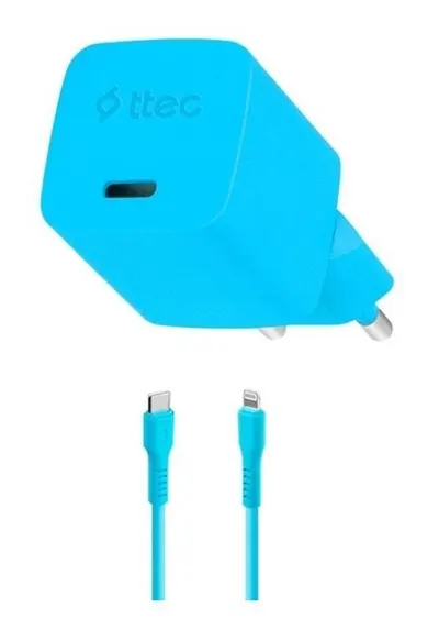 Încărcător Ttec – SmartCharger, 20W, GaN, USB-C/Lightning, albastru