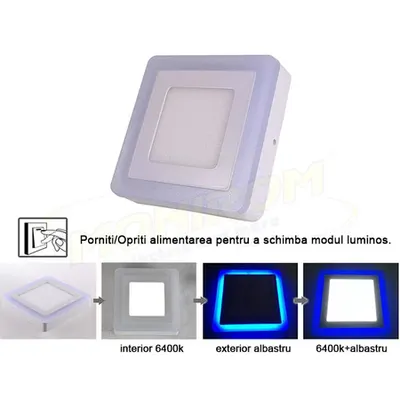 Spot Led TC aplicat 12w 4w/6400k albastru – patrat *TV 0,25ron