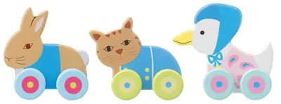 Set din lemn Orange Tree Toys - Jucării de împingere, Peter Rabbit, 3 bucăți