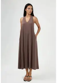 Rochie Maxi dama decolteu in V - drapaj - maro - modal/poliester