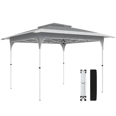 Outsunny Pavilion Pliabil 3.5x3.5 m Pop Up, Montare Ușoară cu Buton Central, Pavilion de Grădină Reglabil pe Înălțime cu Acoperiș Dublu, Geantă de Transport, UV50+, pentru Exterior, Gri Închis | Aosom Romania