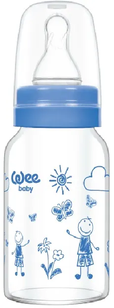 Biberon din sticlă termorezistentă Wee Baby Classic, 120 ml, albastru