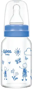 Biberon din sticlă termorezistentă Wee Baby Classic, 120 ml, albastru