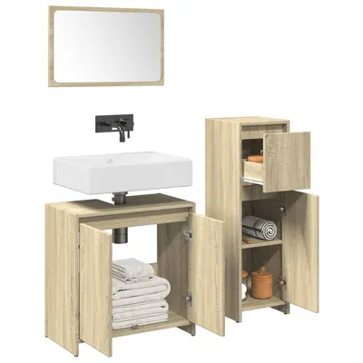 Gossi set mobilier de baie, 3 piese, stejar sonoma, lemn prelucrat