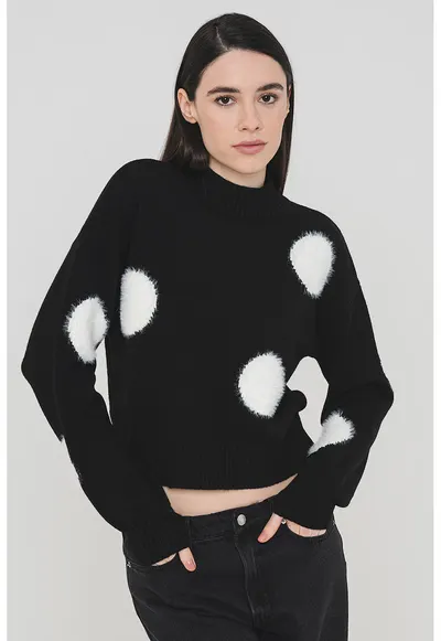 Pulover cu terminatii striate Yolanda - Alb/Negru