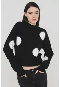 Pulover cu terminatii striate Yolanda - Alb/Negru