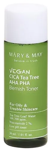 Mary&May Cica Toner pentru față vegan Tea Tree AHA PHA, 30 ml