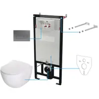 Set vas wc rimless alb cu capac soft close, rezervor incastrat, clapeta de actionare titan si izolare fonica Deante Peonia