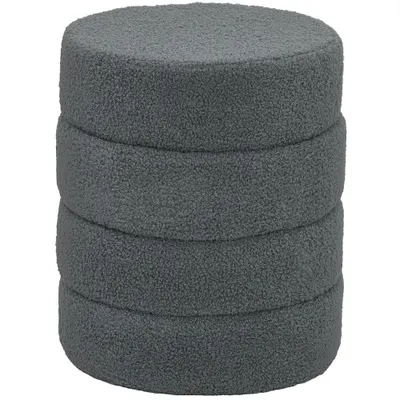 HOMCOM Taburet, rotund, cu blană de ursuleț, până la 120 kg, Ø40x45H cm, Gri închis | Aosom Romania